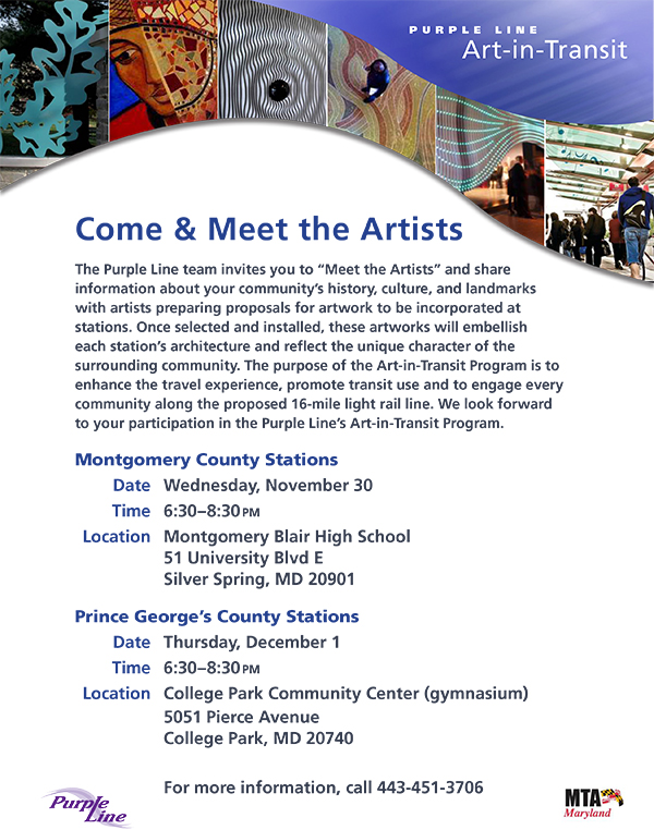 Purple Line Art In Transit "Meet The Artists" Events 